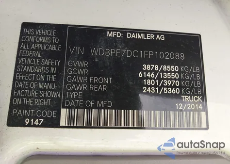 2015 Mercedes-Benz Sprinter 2500 Normal Roof из США, поврежденный, VIN WD3PE7DC1FP102088